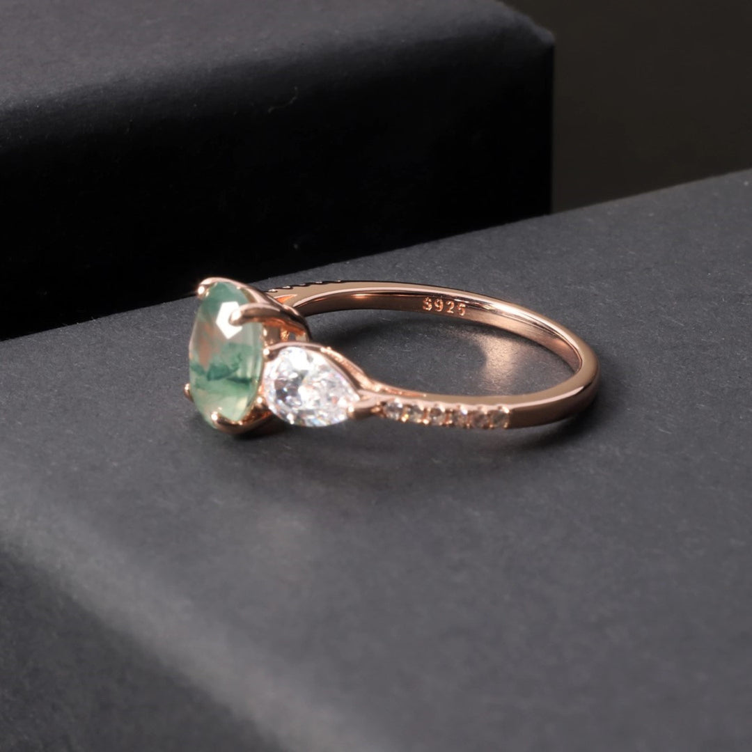 Olivenorma Moss Agate Bilateral White Zircon Ring - image 3