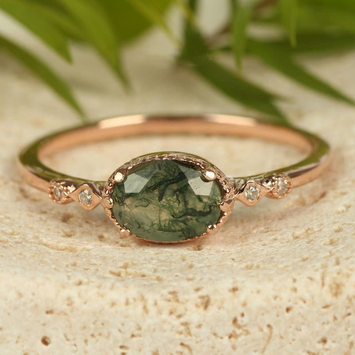 Olivenorma Female Golden Oval Moss Agate Ring - image 4