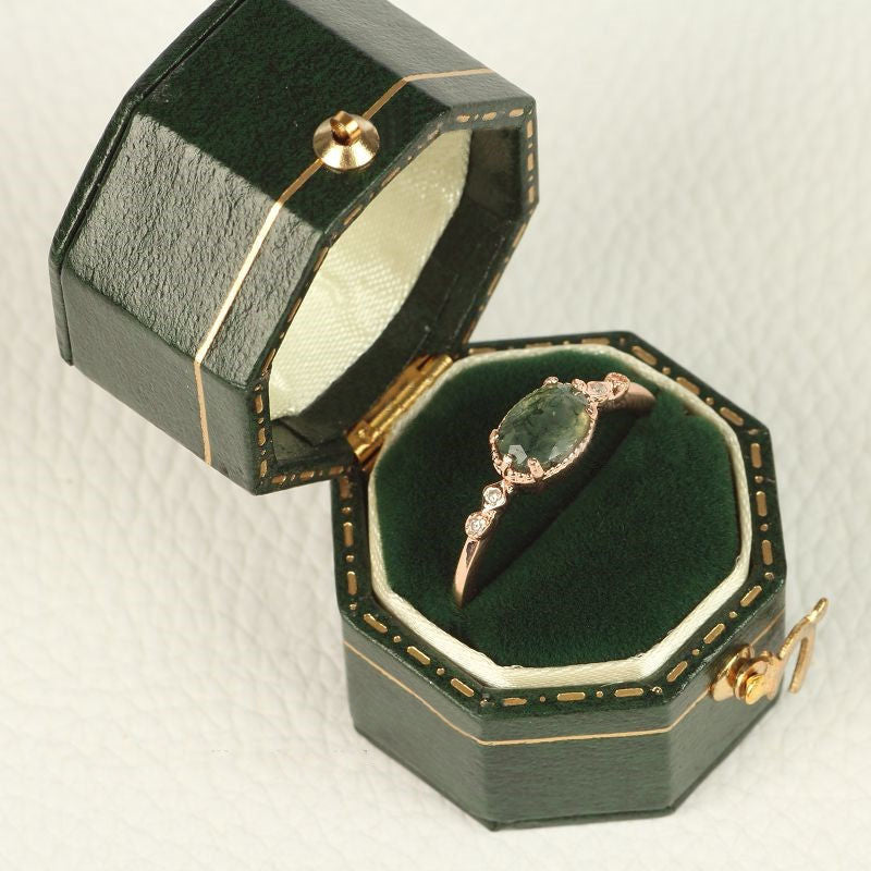 Olivenorma Female Golden Oval Moss Agate Ring - image 3
