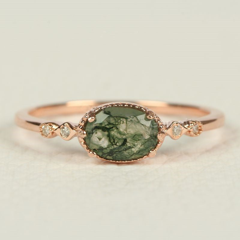 Olivenorma Female Golden Oval Moss Agate Ring - image 9