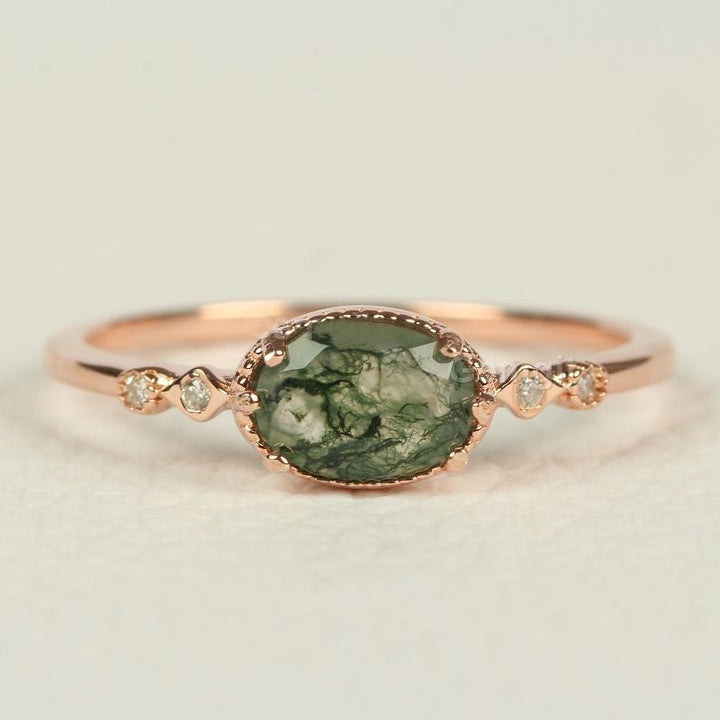 Olivenorma Female Golden Oval Moss Agate Ring - image 9