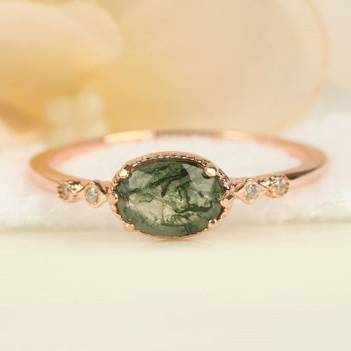 Olivenorma Female Golden Oval Moss Agate Ring - image 6