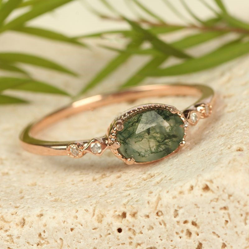 Olivenorma Female Golden Oval Moss Agate Ring - 10 - image 0