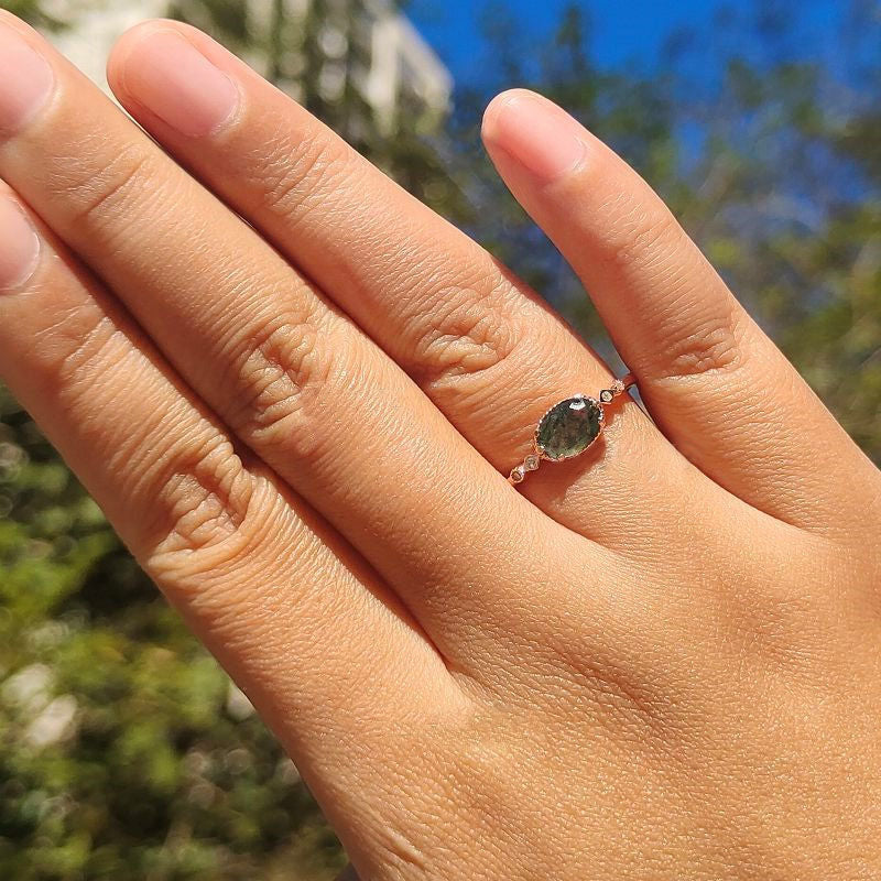 Olivenorma Female Golden Oval Moss Agate Ring - image 1