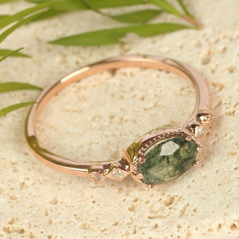 Olivenorma Female Golden Oval Moss Agate Ring - image 5