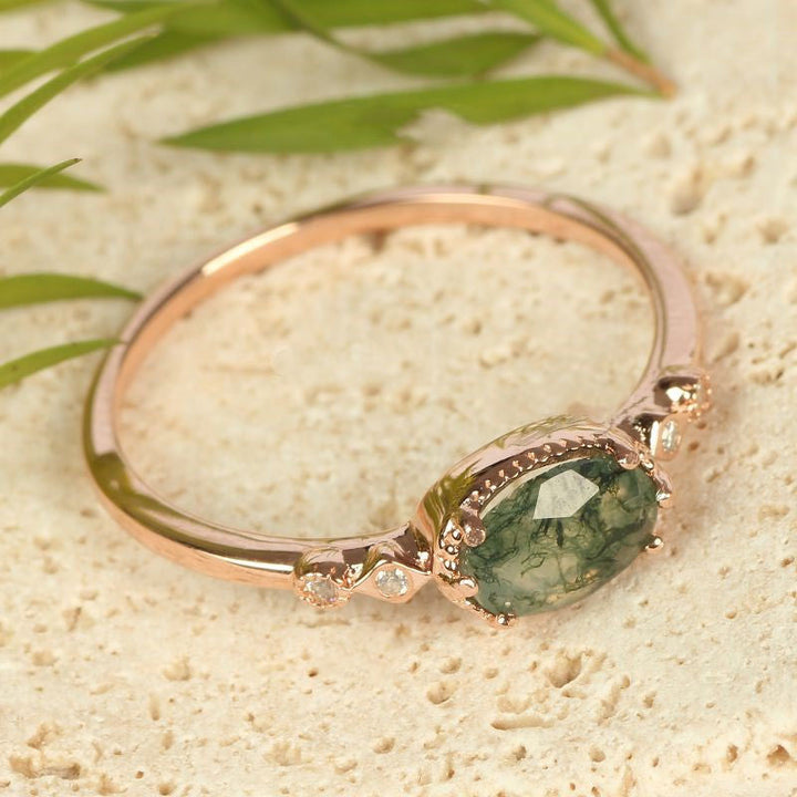 Olivenorma Female Golden Oval Moss Agate Ring - image 5