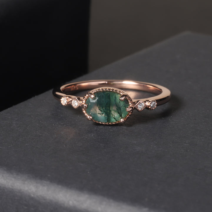 Olivenorma Female Golden Oval Moss Agate Ring - image 10