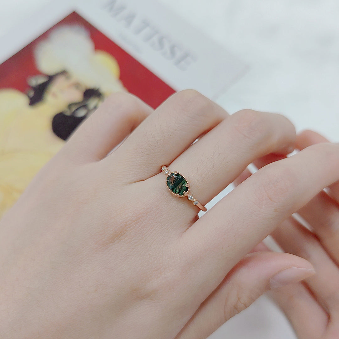 Olivenorma Female Golden Oval Moss Agate Ring - image 2