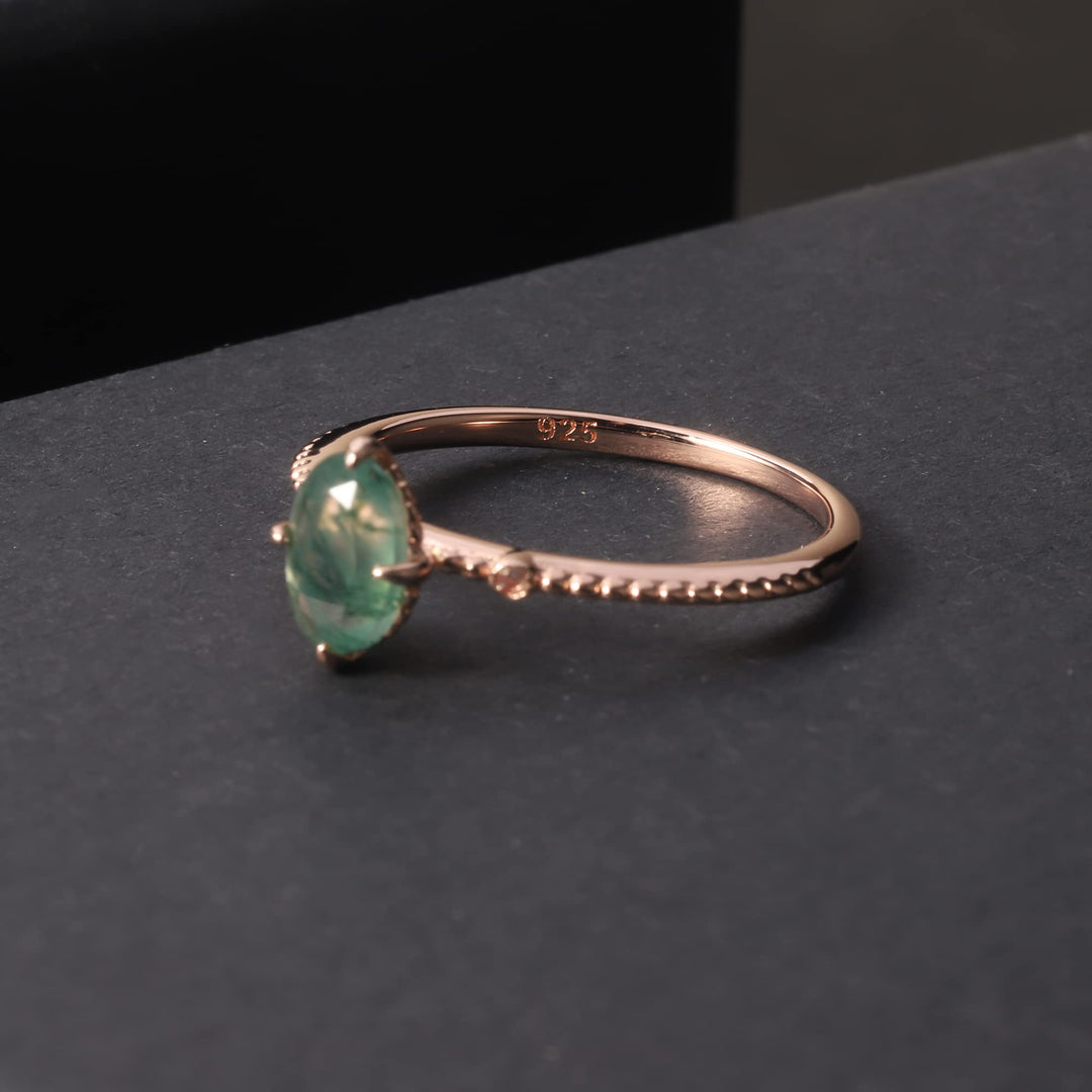 Olivenorma Moss Agate Engagement 925 Sterling Silver Ring - image 5
