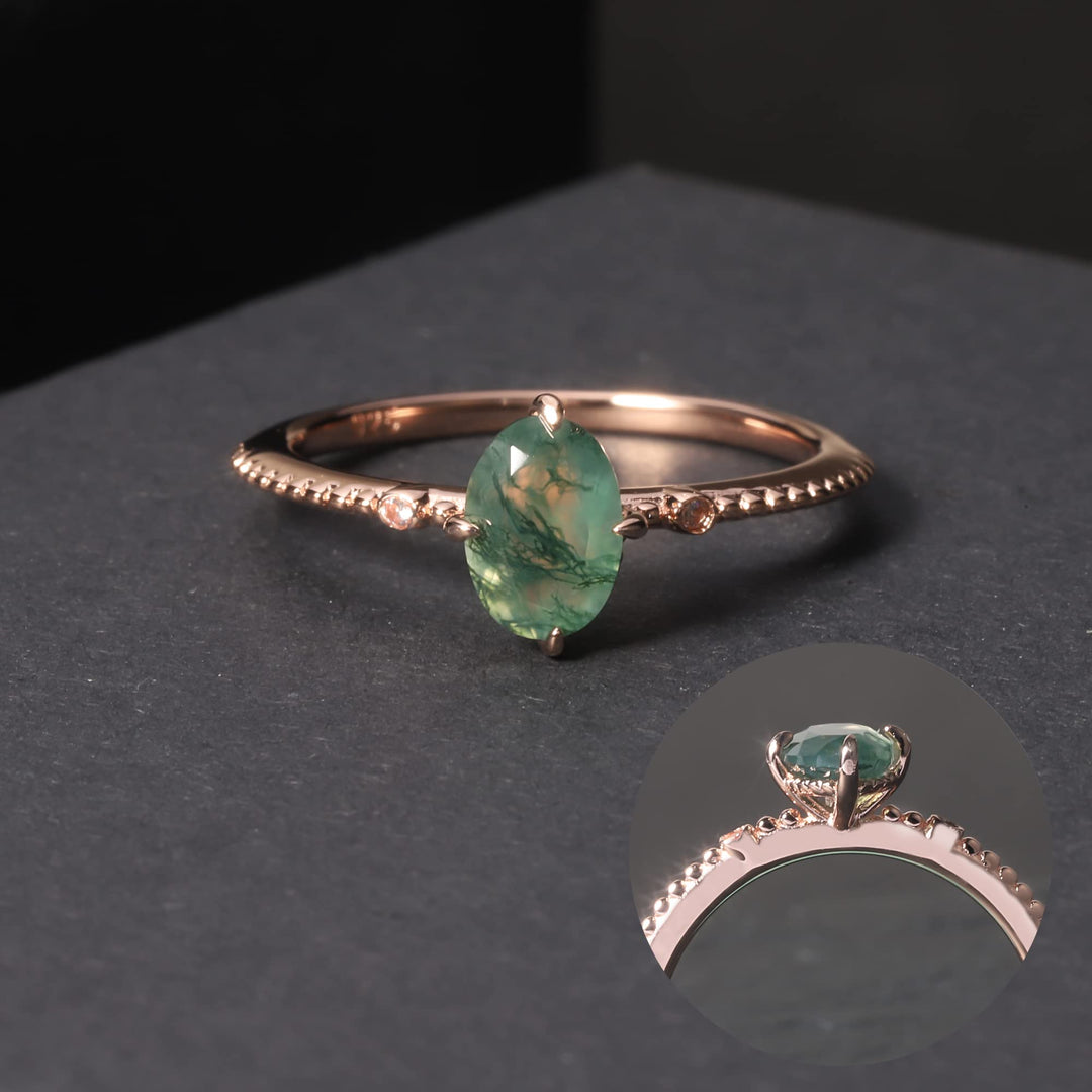 Olivenorma Moss Agate Engagement 925 Sterling Silver Ring - image 2