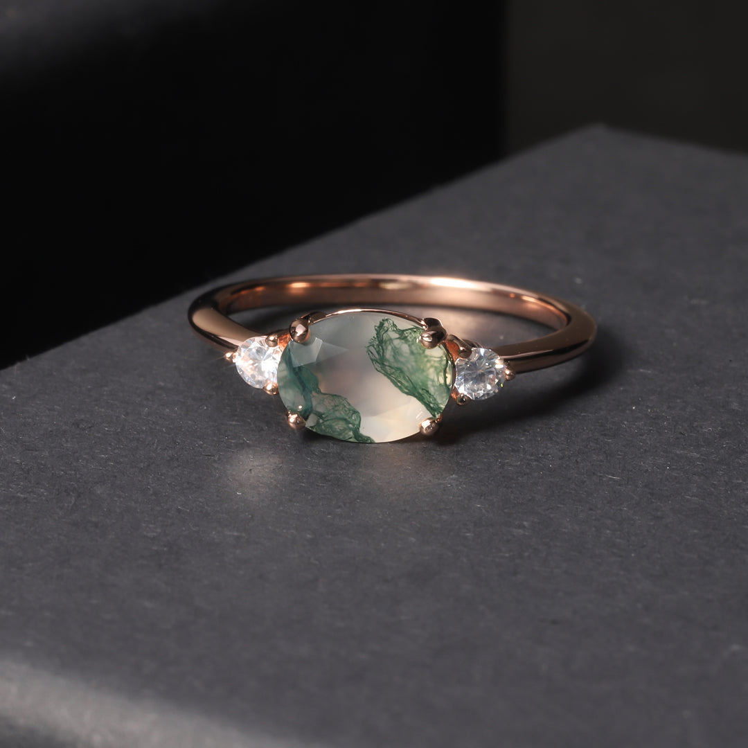 Olivenorma Moss Agate Engagement 925 Sterling Silver Ring - Moss Agate&White Zircon#2 - 10 - image 7