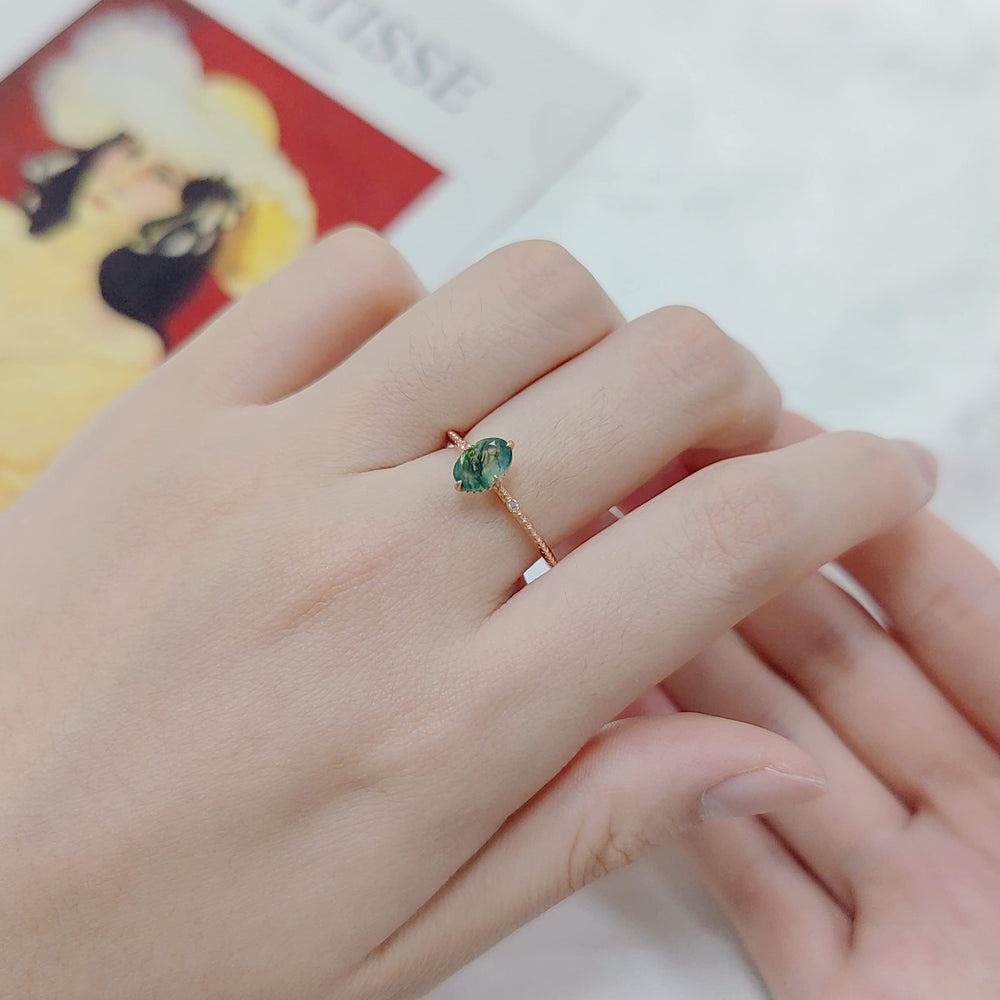 Olivenorma Moss Agate Engagement 925 Sterling Silver Ring - image 1