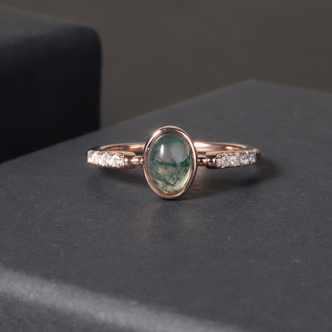 Olivenorma Moss Agate Engagement 925 Sterling Silver Ring - Moss Agate&White Zircon#3 - 10 - image 9