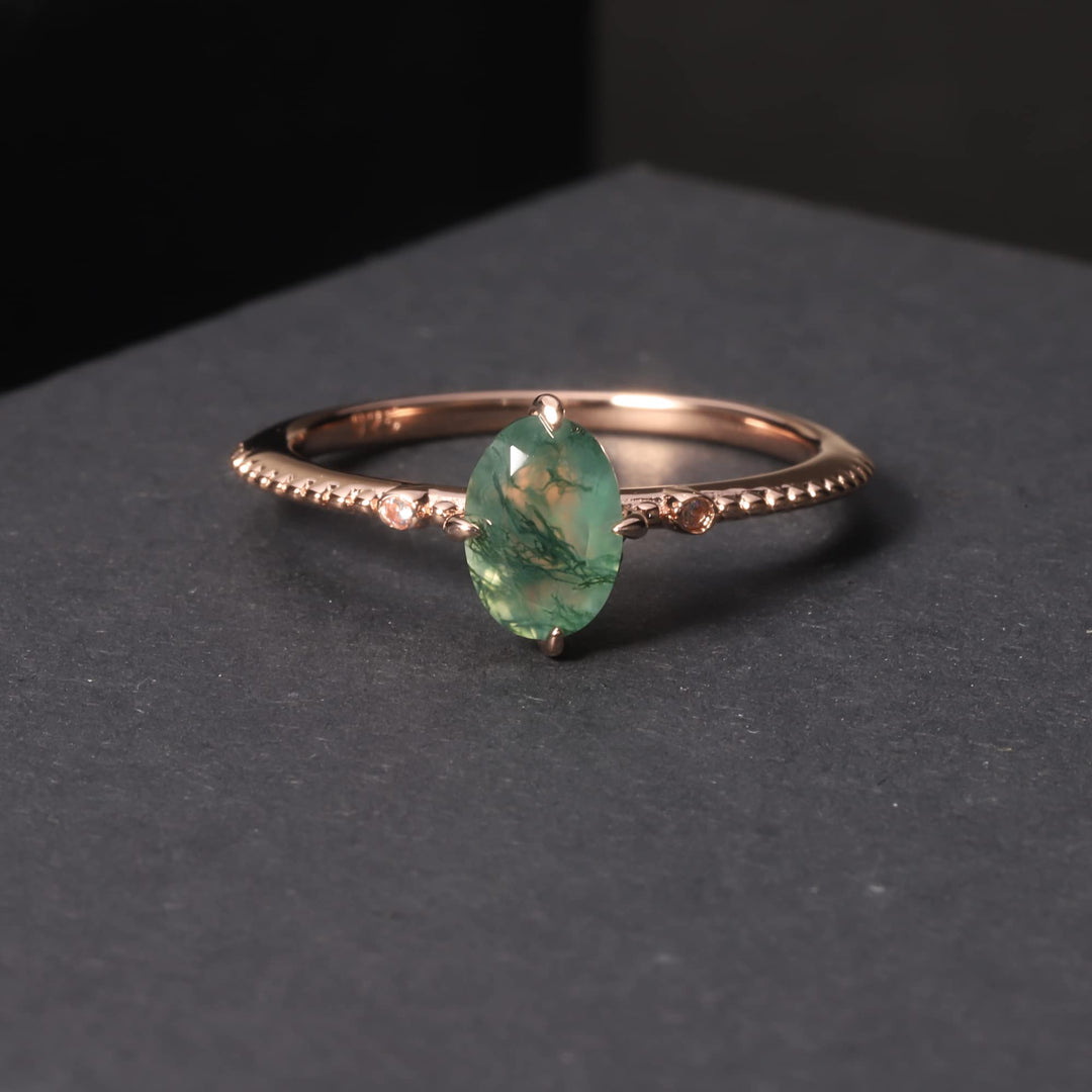 Olivenorma Moss Agate Engagement 925 Sterling Silver Ring - image 6