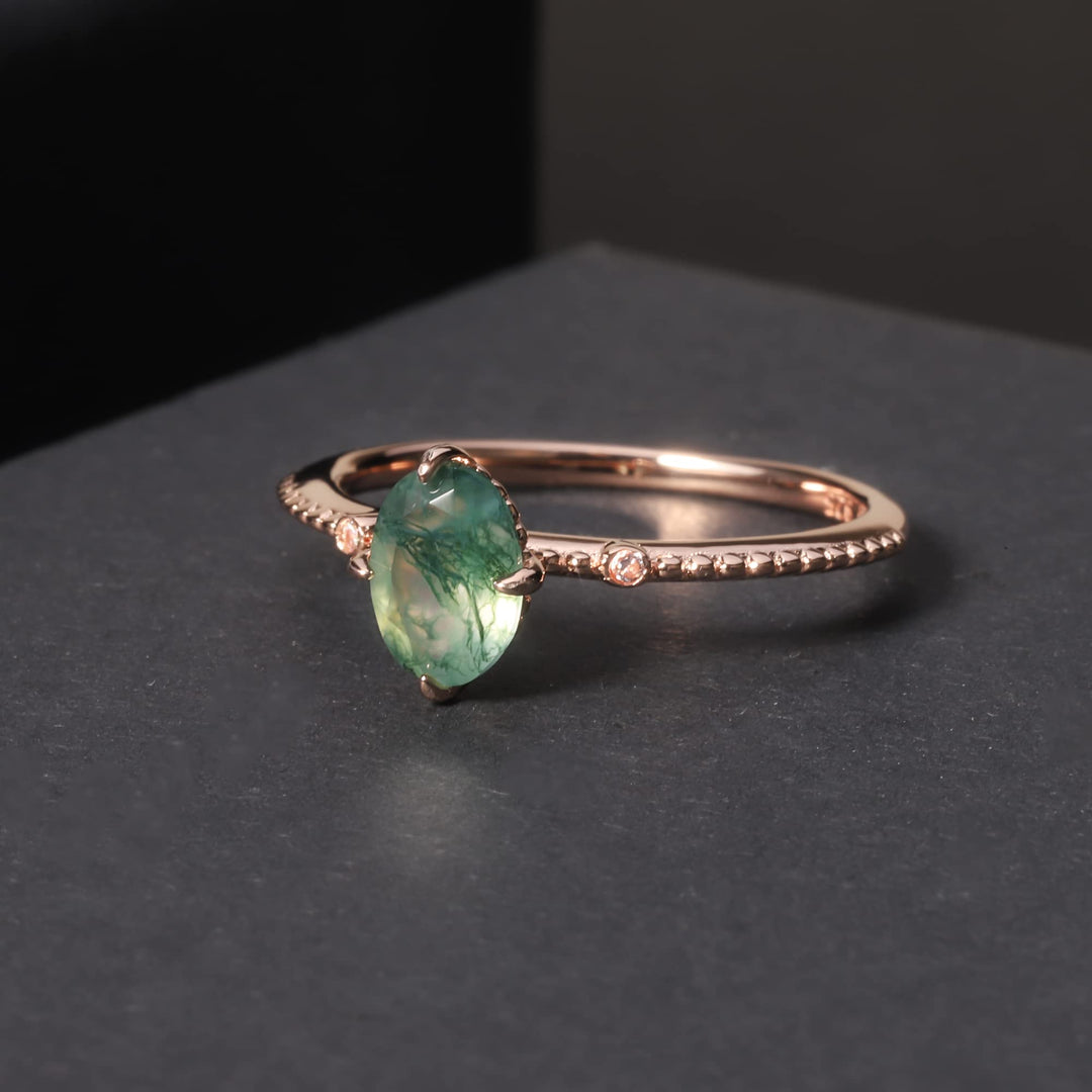 Olivenorma Moss Agate Engagement 925 Sterling Silver Ring - image 3