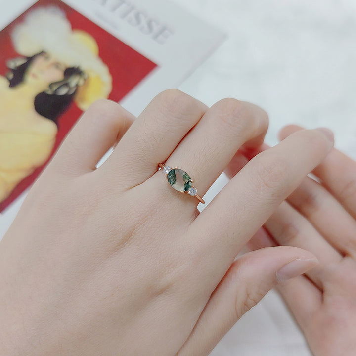 Olivenorma Moss Agate Engagement 925 Sterling Silver Ring - image 8
