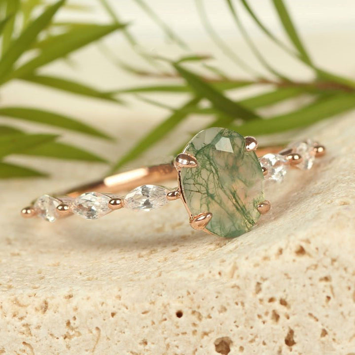 Olivenorma Women Solitaire Oval Moss Agate Ring - image 5