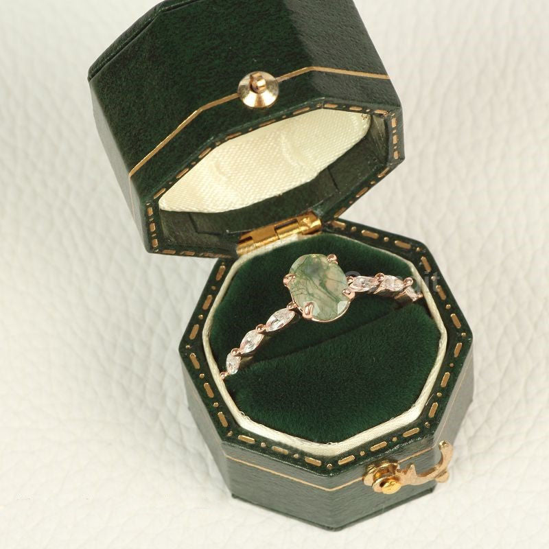 Olivenorma Women Solitaire Oval Moss Agate Ring - image 3