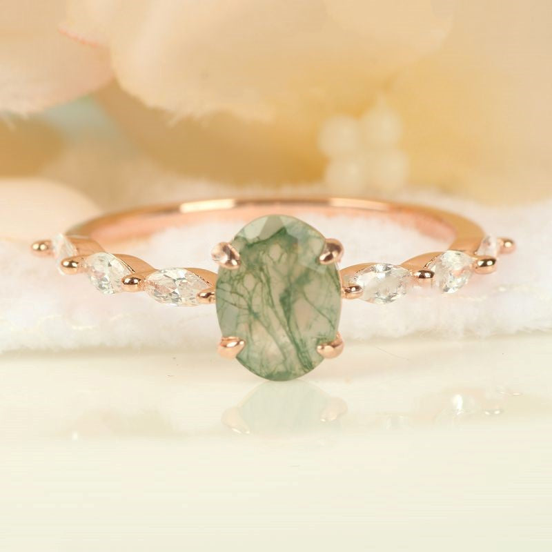 Olivenorma Women Solitaire Oval Moss Agate Ring - image 6