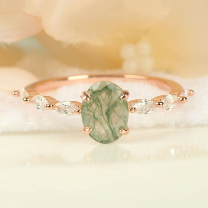 Olivenorma Women Solitaire Oval Moss Agate Ring - image 6