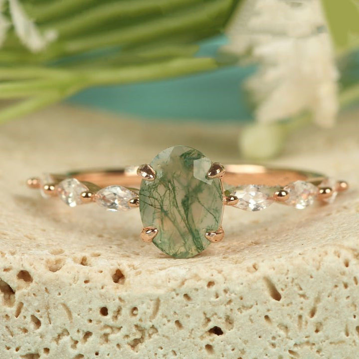 Olivenorma Women Solitaire Oval Moss Agate Ring - image 4
