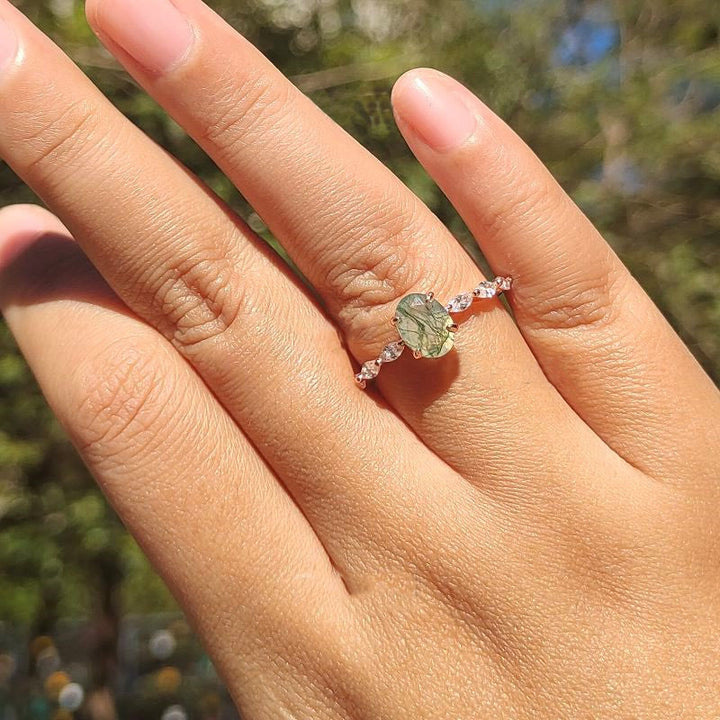 Olivenorma Women Solitaire Oval Moss Agate Ring - image 2
