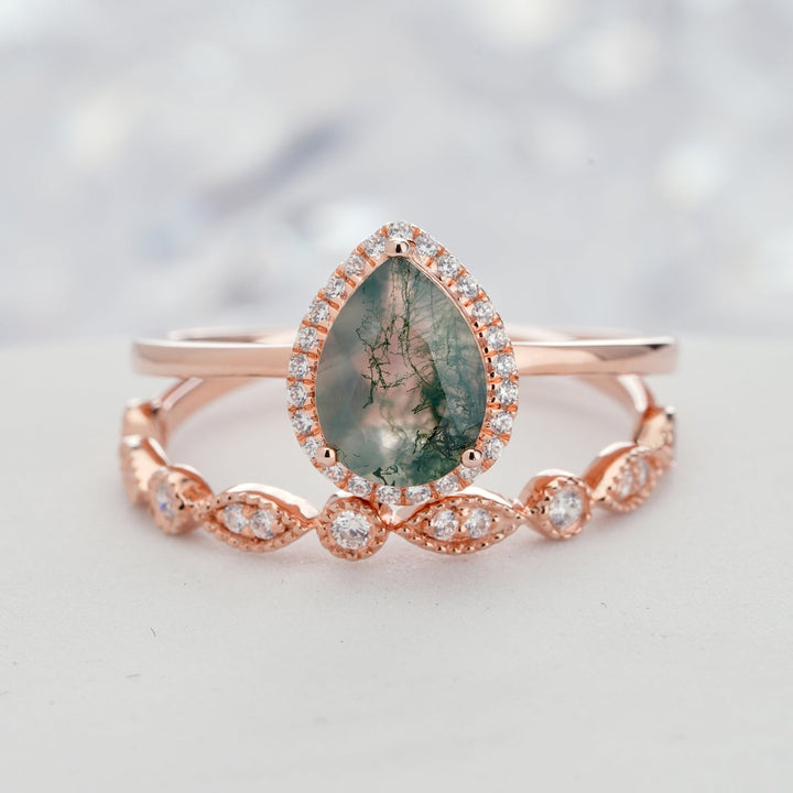 Olivenorma Pear Cut Moss Agate Engagement Ring - 10 - image 0