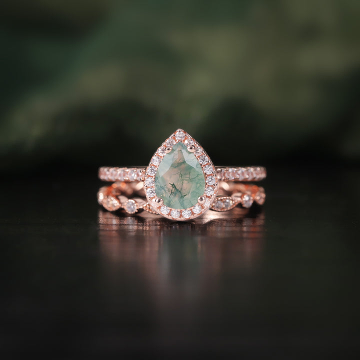 Olivenorma Pear Cut Moss Agate Engagement Ring - image 7