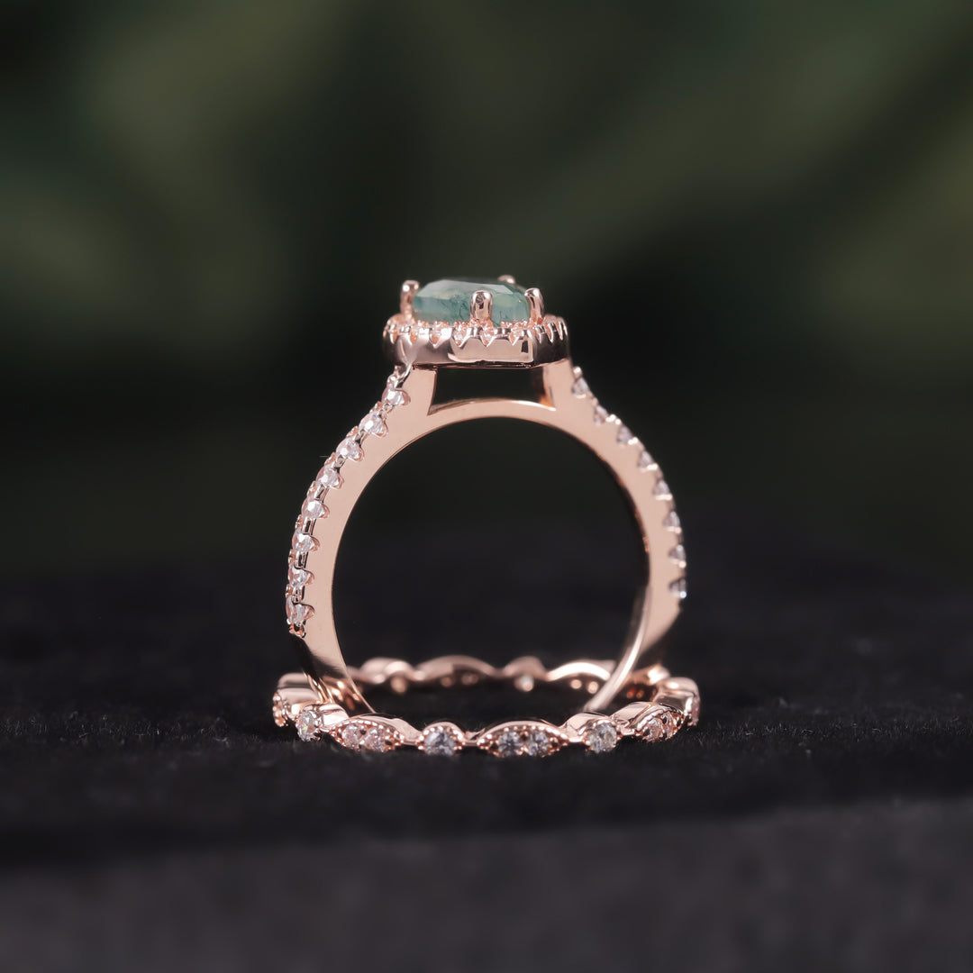 Olivenorma Pear Cut Moss Agate Engagement Ring - image 8