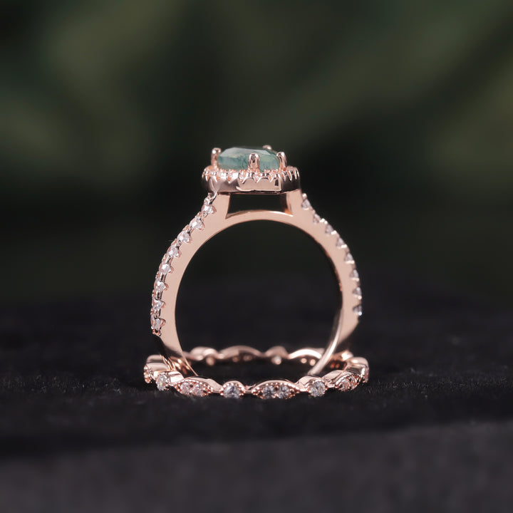 Olivenorma Pear Cut Moss Agate Engagement Ring - image 8