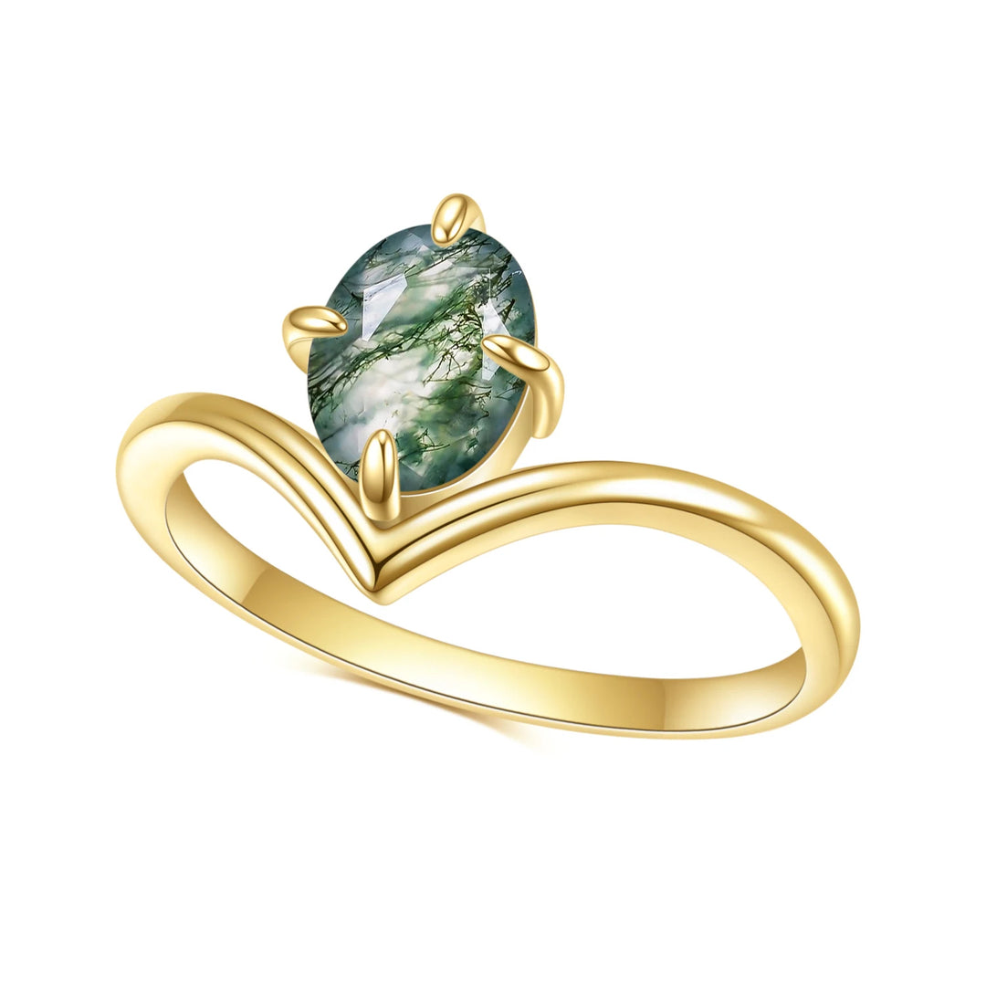 Olivenorma Moss Agate V Shape Engagement Ring Set - image 4