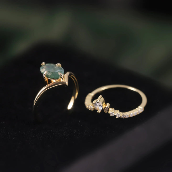 Olivenorma Moss Agate V Shape Engagement Ring Set - image 3