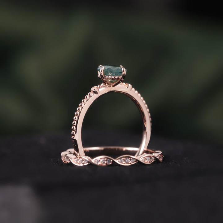 Olivenorma Moss Agate Rose Gold Ring Set - image 3