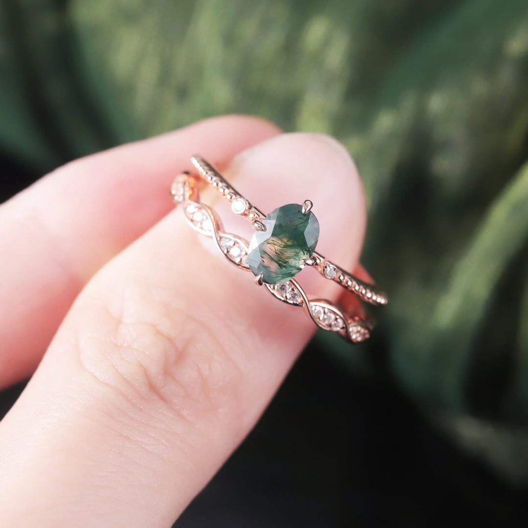 Olivenorma Moss Agate Rose Gold Ring Set - image 2