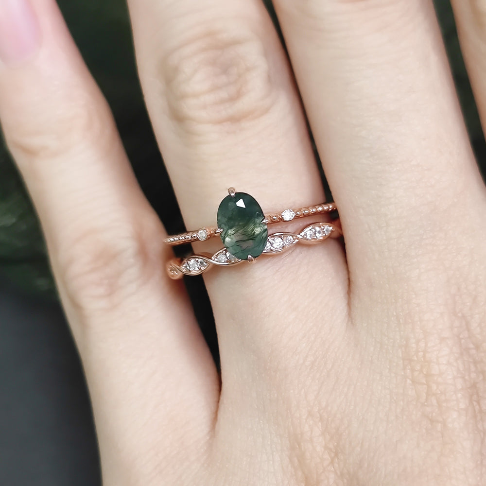 Olivenorma Moss Agate Rose Gold Ring Set - image 1