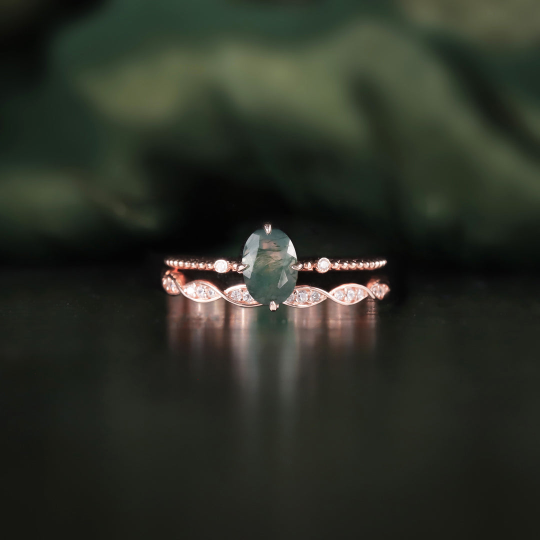 Olivenorma Moss Agate Rose Gold Ring Set - 10 - image 0