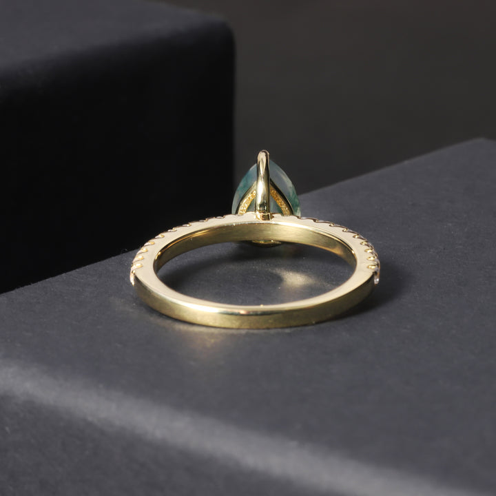 Olivenorma Drop Shaped Moss Agate Inlaid White Zircon Ring - image 4