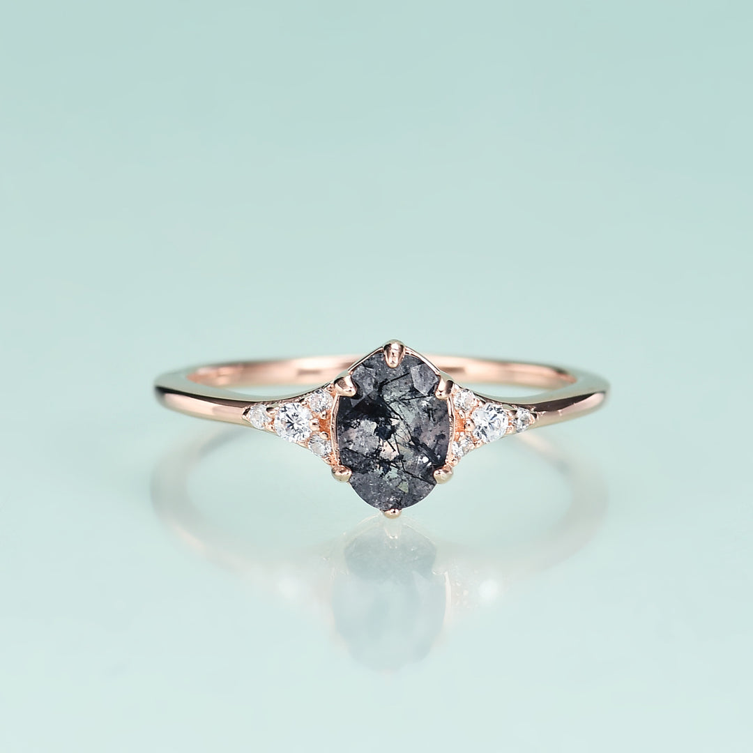 Olivenorma Black Quartz Rutilated S925 Sterling Silver Rose Gold Ring - image 1