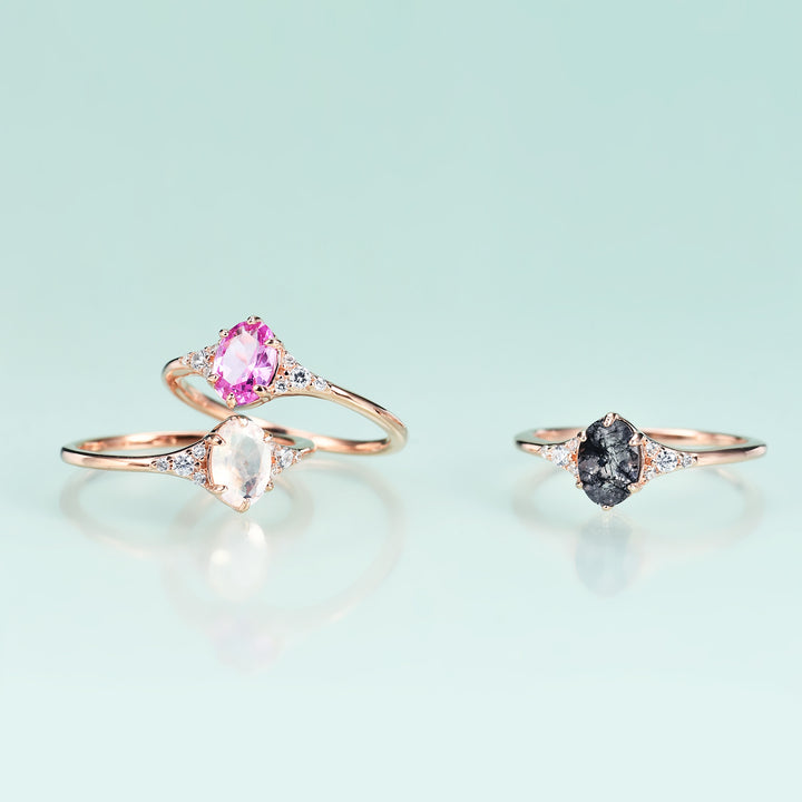 Olivenorma Black Quartz Rutilated S925 Sterling Silver Rose Gold Ring - image 3