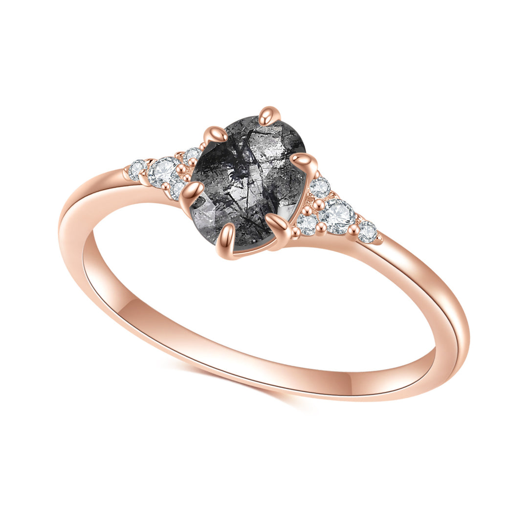 Olivenorma Black Quartz Rutilated S925 Sterling Silver Rose Gold Ring - 10 - image 0