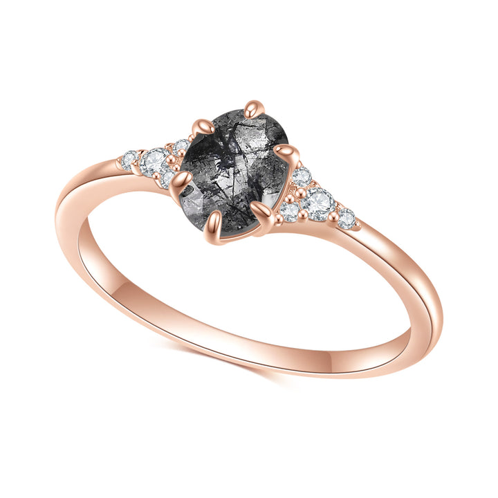 Olivenorma Black Quartz Rutilated S925 Sterling Silver Rose Gold Ring - 10 - image 0