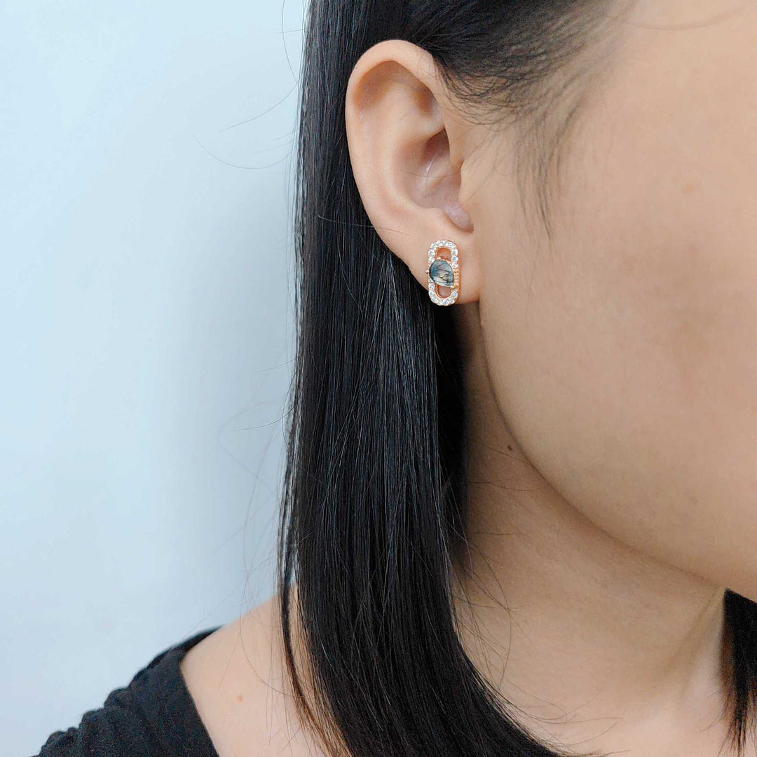 Olivenorma Natural Moss Agate White Zircon Earrings - image 4