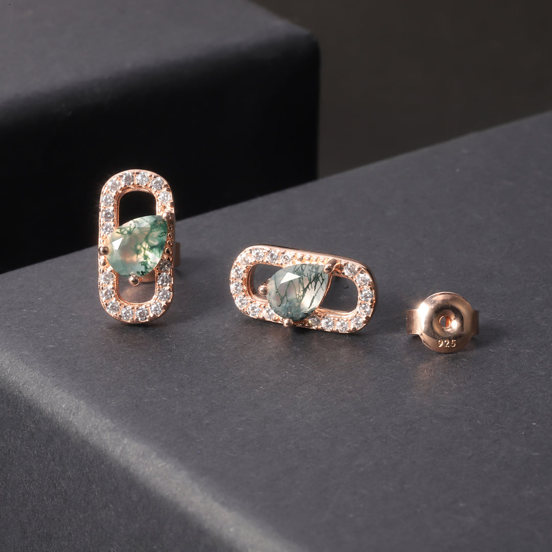 Olivenorma Natural Moss Agate White Zircon Earrings - Moss Agate&White Zircon#2 - image 3