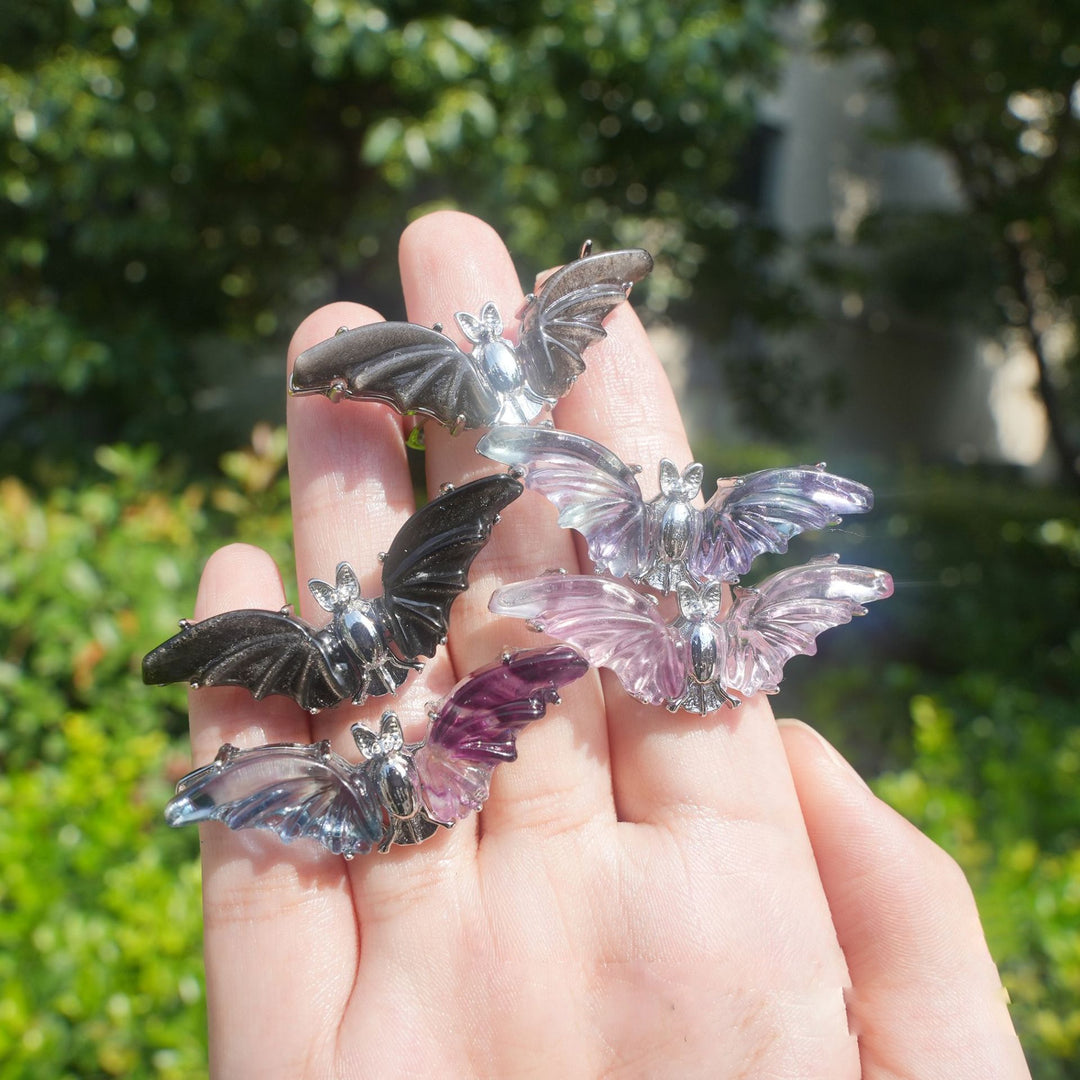 Olivenorma Natural Rainbow Fluorite Butterfly Ring - Rainbow Fluorite&Bat Pendant - image 2