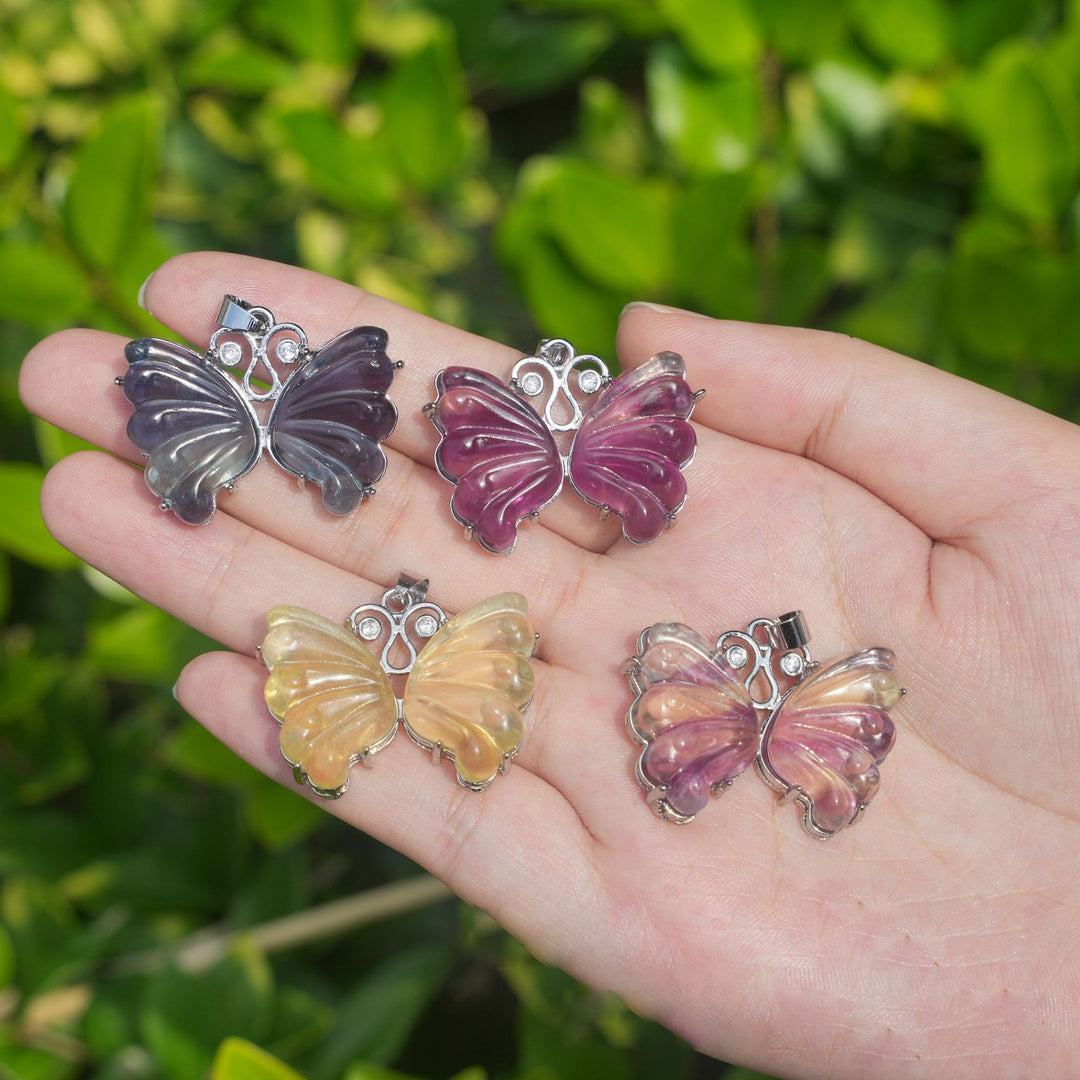 Olivenorma Natural Rainbow Fluorite Butterfly Ring - image 1