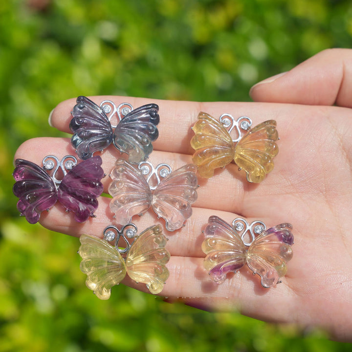 Olivenorma Natural Rainbow Fluorite Butterfly Ring - Rainbow Fluorite&Butterfly Ring - image 0