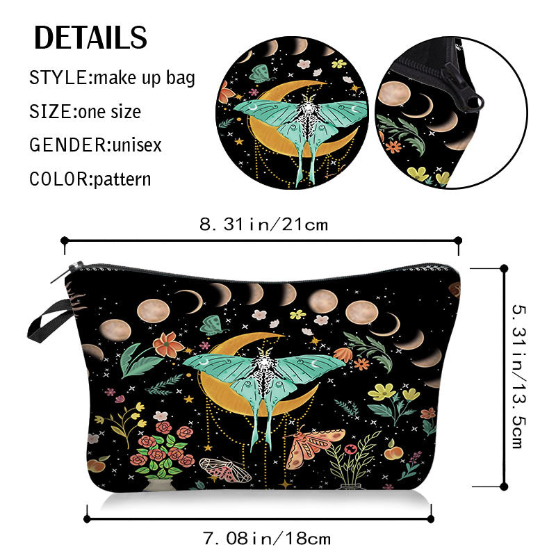 Olivenorma Green Moth Moon Phases Zipper Makeup Cosmetic Bag - image 5