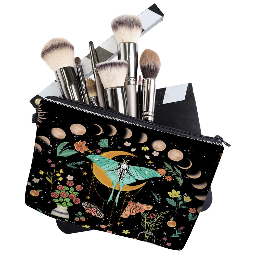 Olivenorma Green Moth Moon Phases Zipper Makeup Cosmetic Bag - image 1
