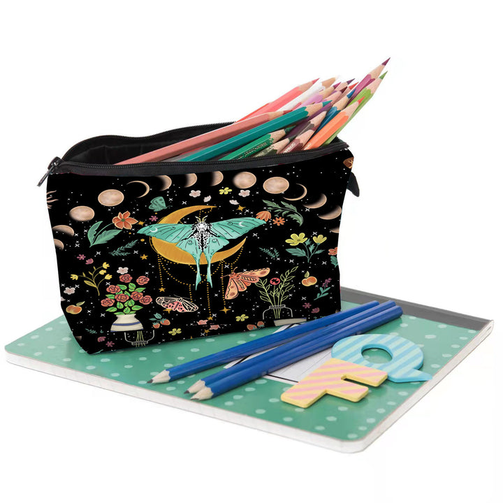 Olivenorma Green Moth Moon Phases Zipper Makeup Cosmetic Bag - image 3