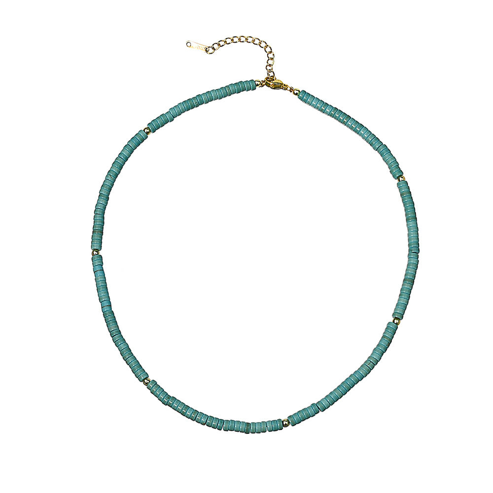 Olivenorma Turquoise White Zircon Roller Bead Necklace - Turquoise - image 1